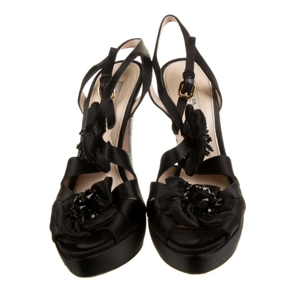 Prada Crystal Embellished Satin Pumps Heels